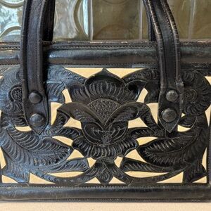 Vintage Leather Black Floral Handbag FeLores Handbag